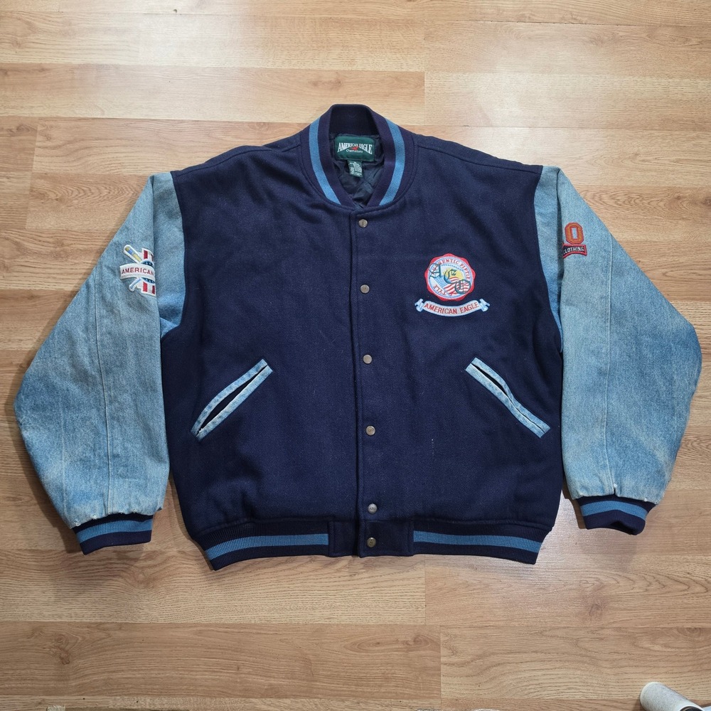 Vintage 90s American Eagle Outfitters Varsity Jacket Mens XL Denim Wool Korea